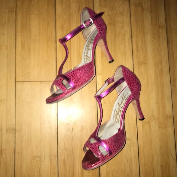 Flabella Fuchsia Snake Argentina Tango Dance Heels - Picture 2 of 15